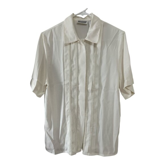 Vintage 1980s Christie & Jill Women’s Size 4 Ivory Short Sleeve Blouse – Made in - Picture 1 of 7